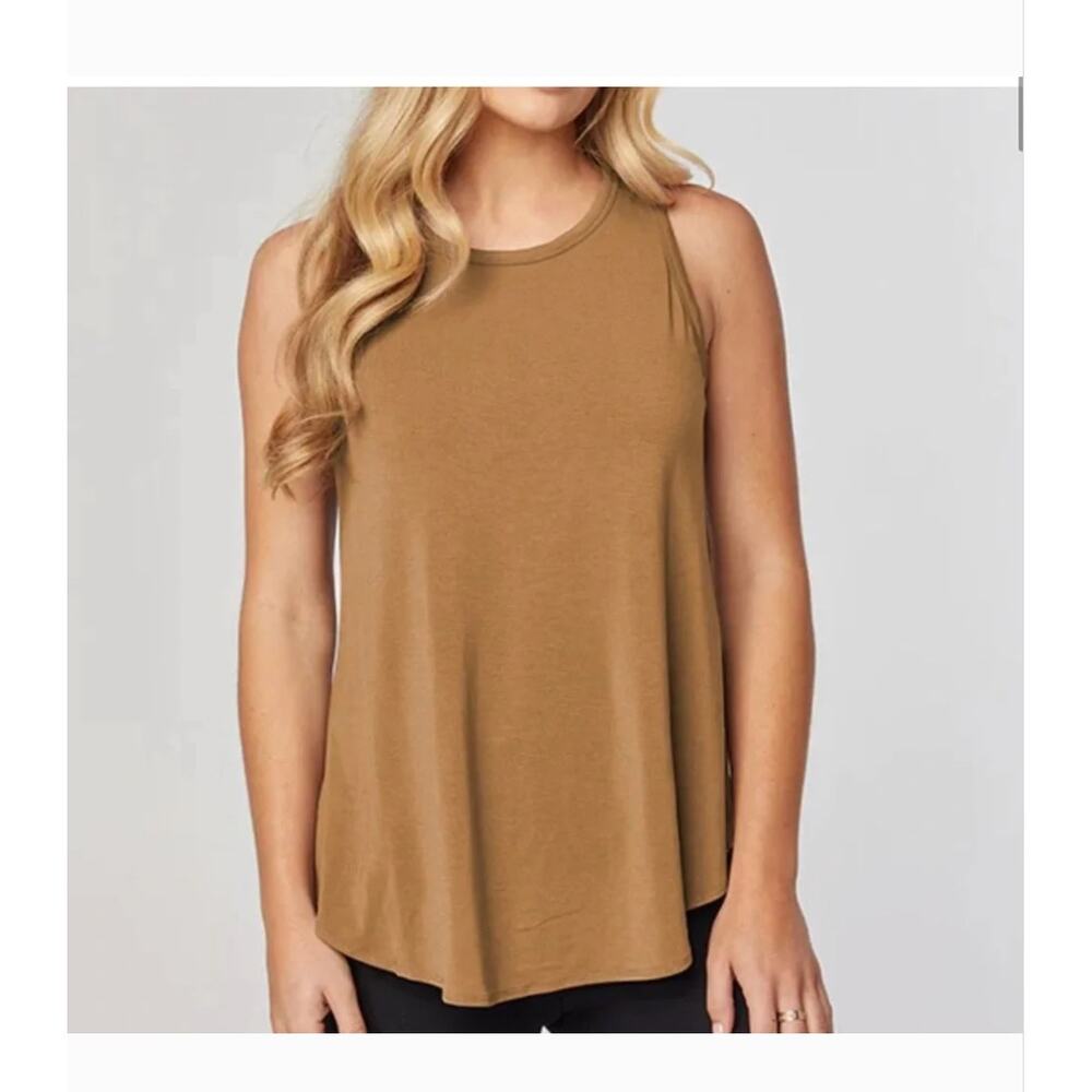 Shebird Freedom Racerback Tank Built in Sports Bra Caramel Brown Sz 4/M Stretch